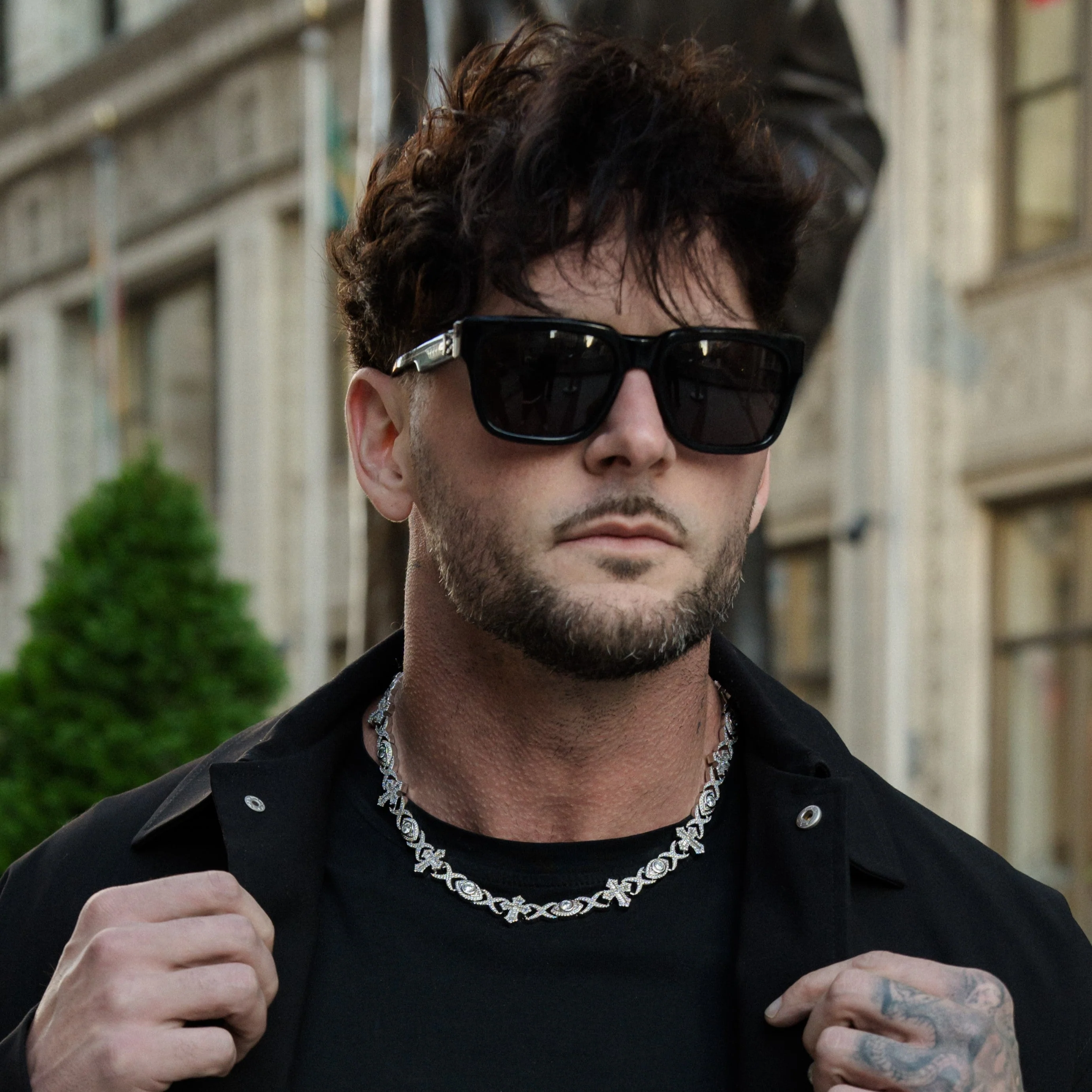 Baguette Evil Eye Cross Necklace - RG1025 - Image 4